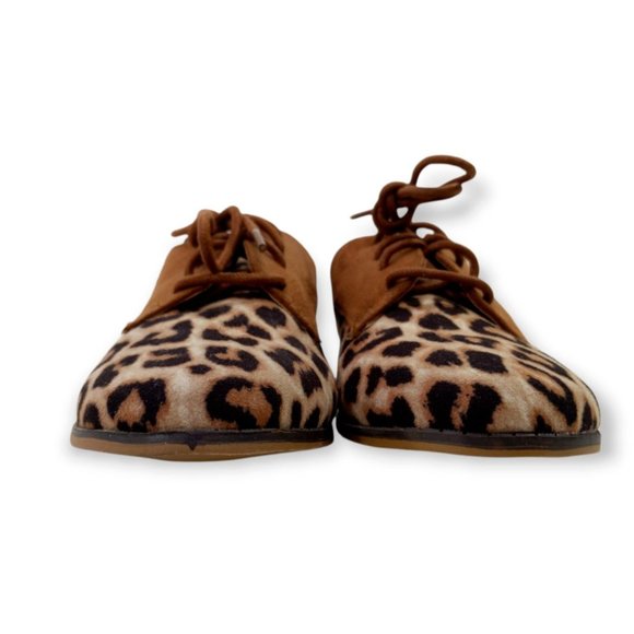 Qupid Girl's Brown Black Suede Leopard Print Lace Up Low Top Oxford Shoes Size 6 - Picture 4 of 10